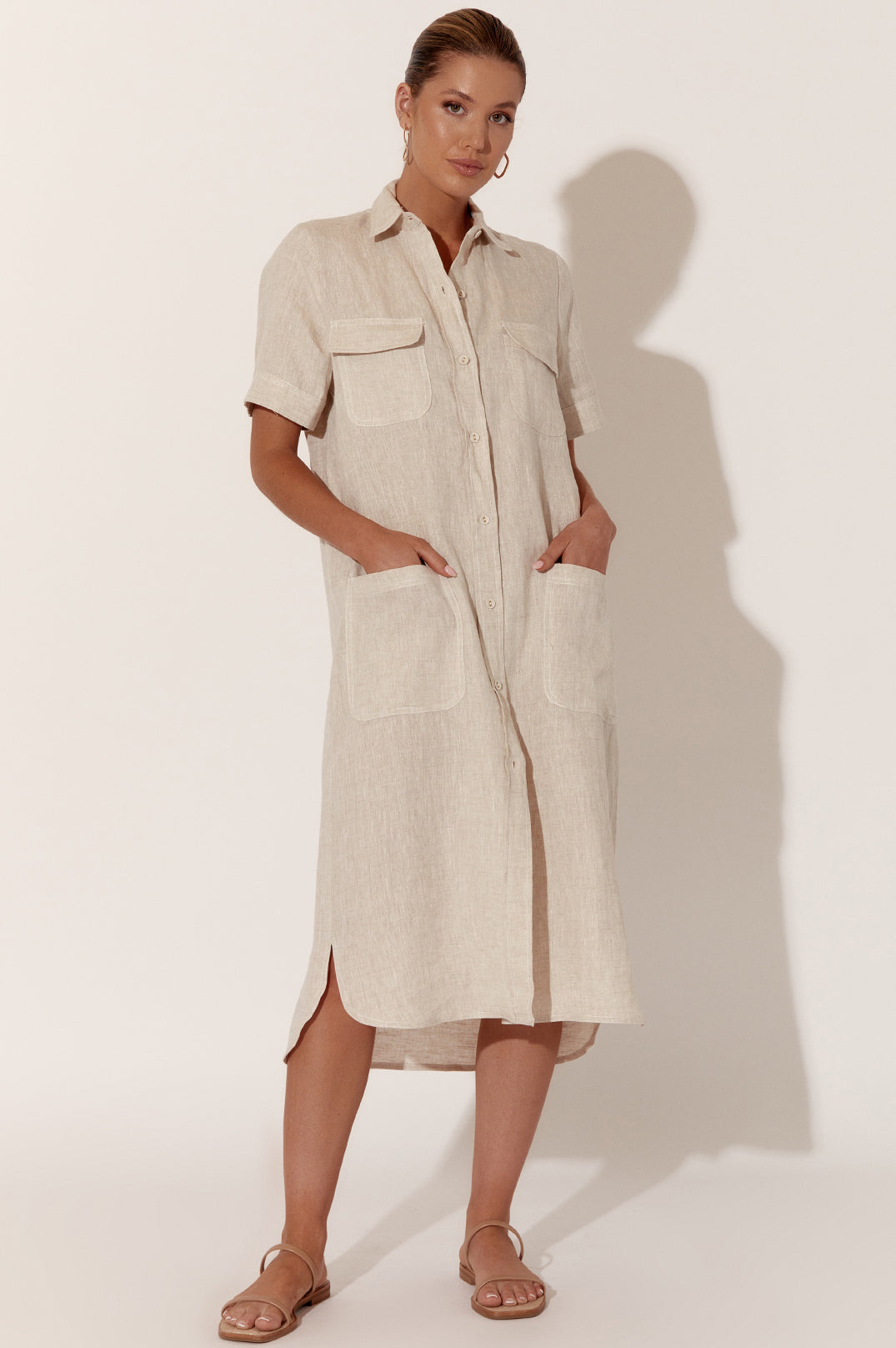 Adorne Petrina Short Sleeve Linen Dress - Natural