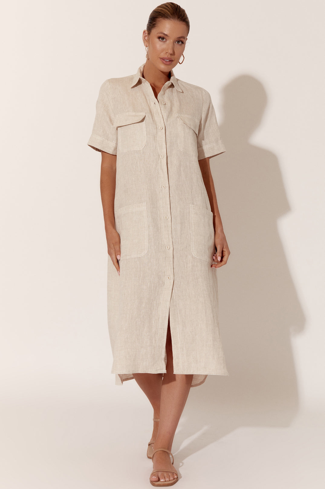 Adorne Petrina Short Sleeve Linen Dress - Natural