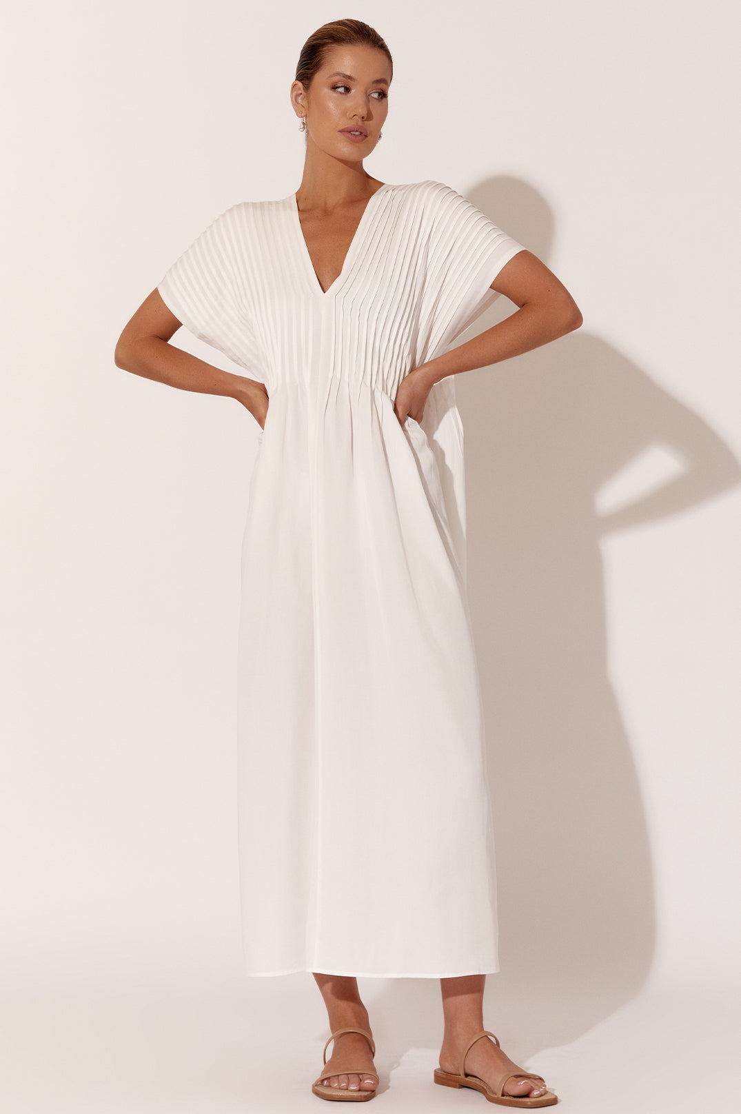 Adorne Dani Pleated Midi Dress - White