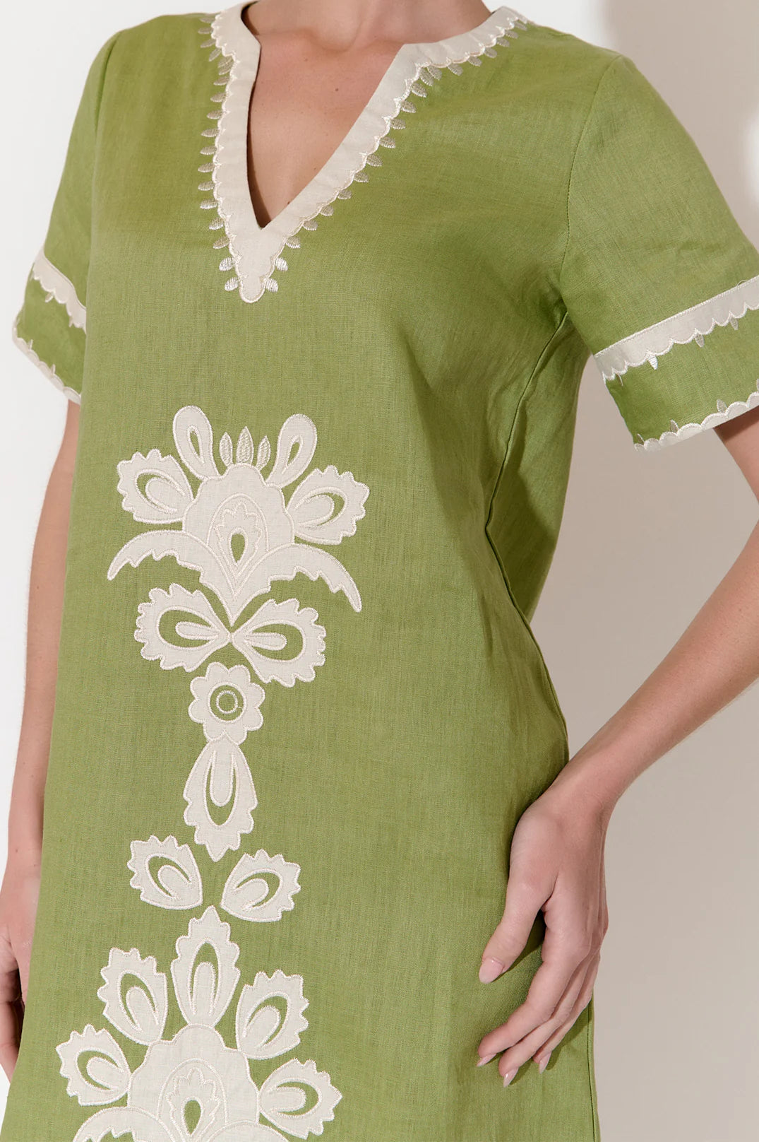 Adorne Archer Applique Linen Dress - Green