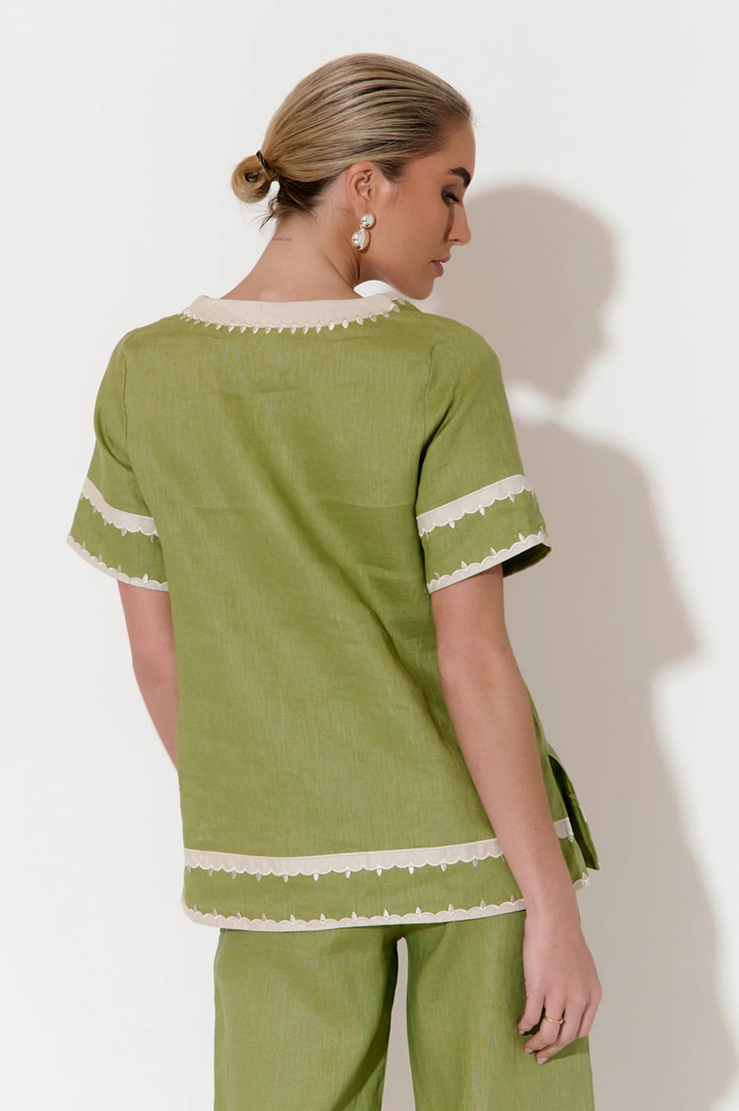 Adorne Archer Applique Linen Top - Green