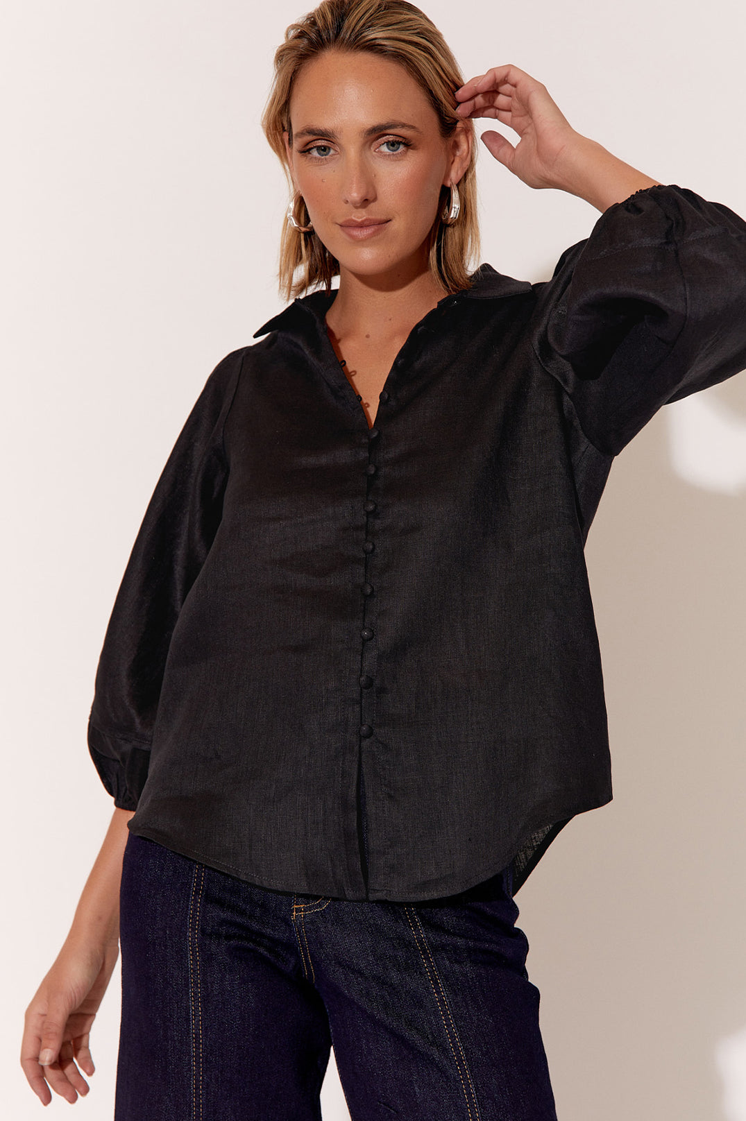Adorne Esther Linen Shirt - Black