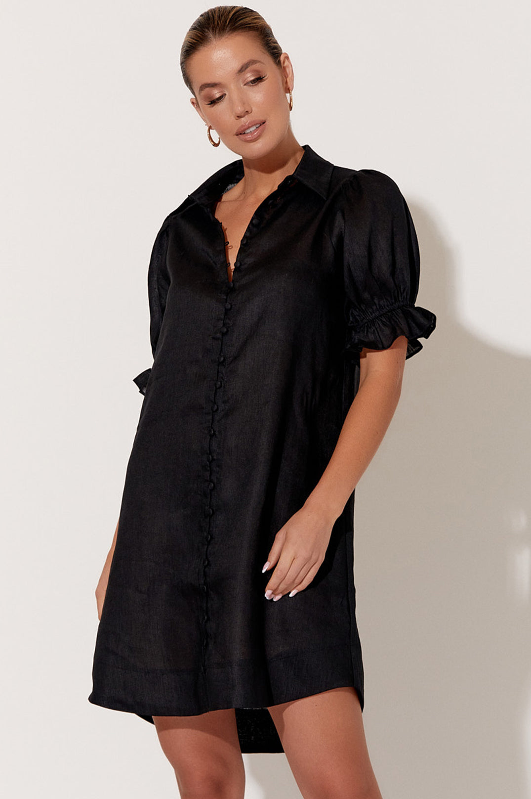 Adorne Ester Linen Shirt Dress - Black