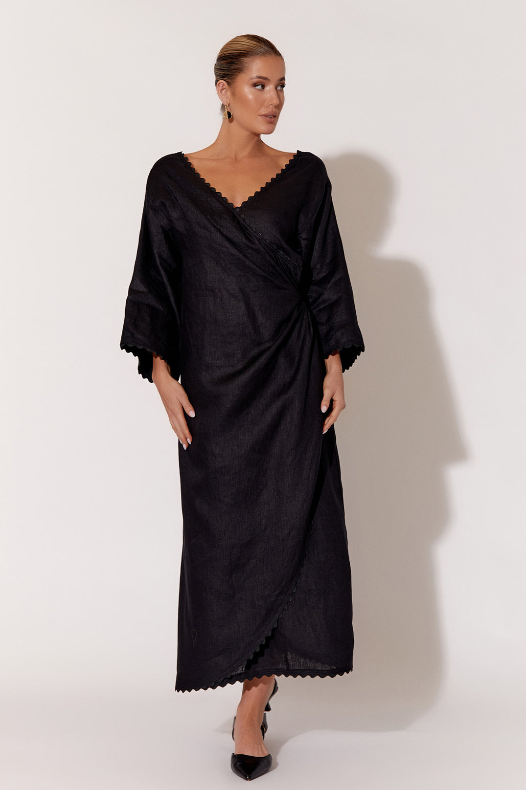 Adorne Daphne Wrap Linen Dress - Black