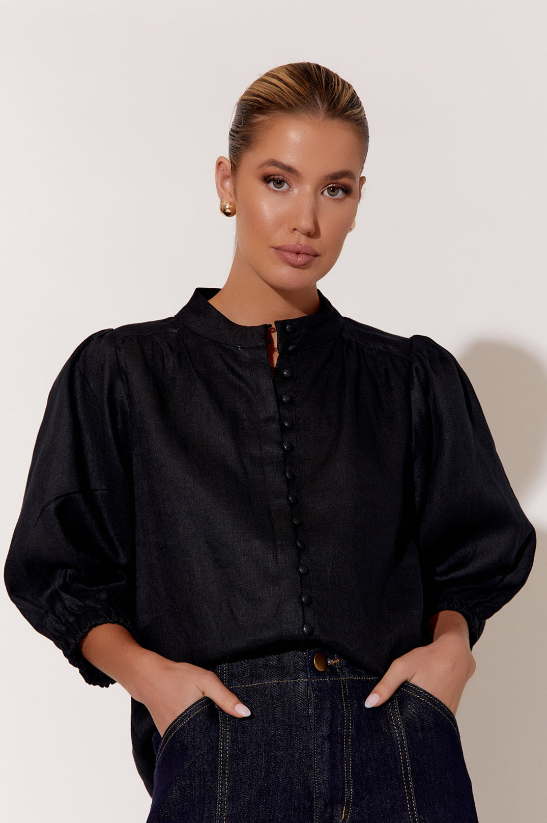 Adorne Lilian Black 3/4 Sleeve Shirt - Black