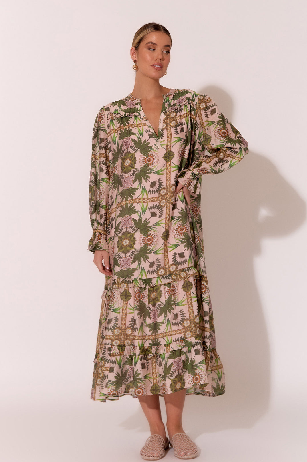 Adorne Frances Printed Long Sleeve Dress