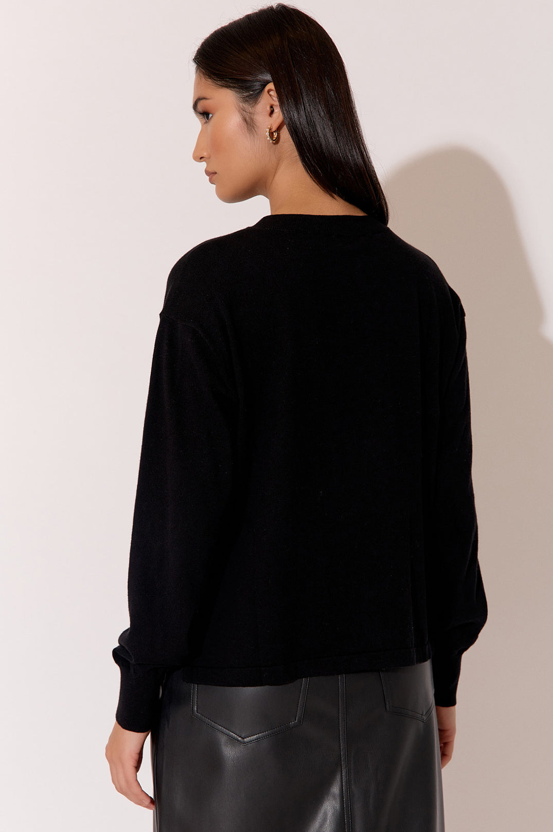 Adorne Rowan Cotton Cashmere Long Sleeve Knit - Black