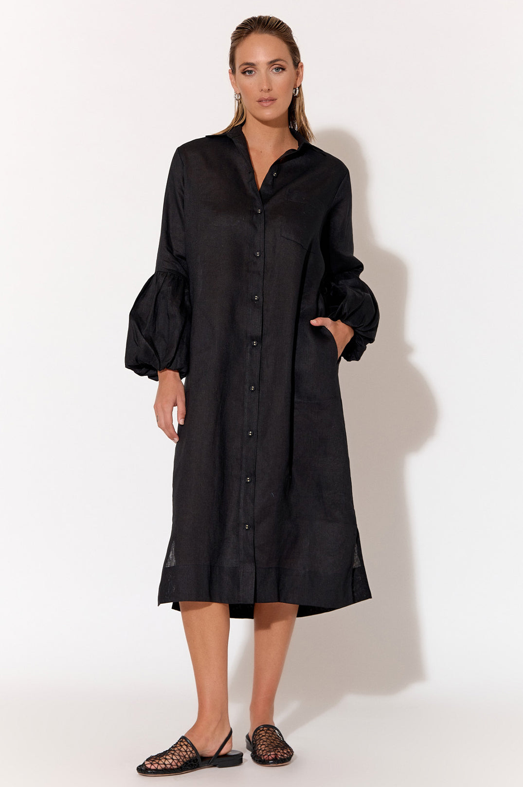 Adorne Grace Linen Dress - Black