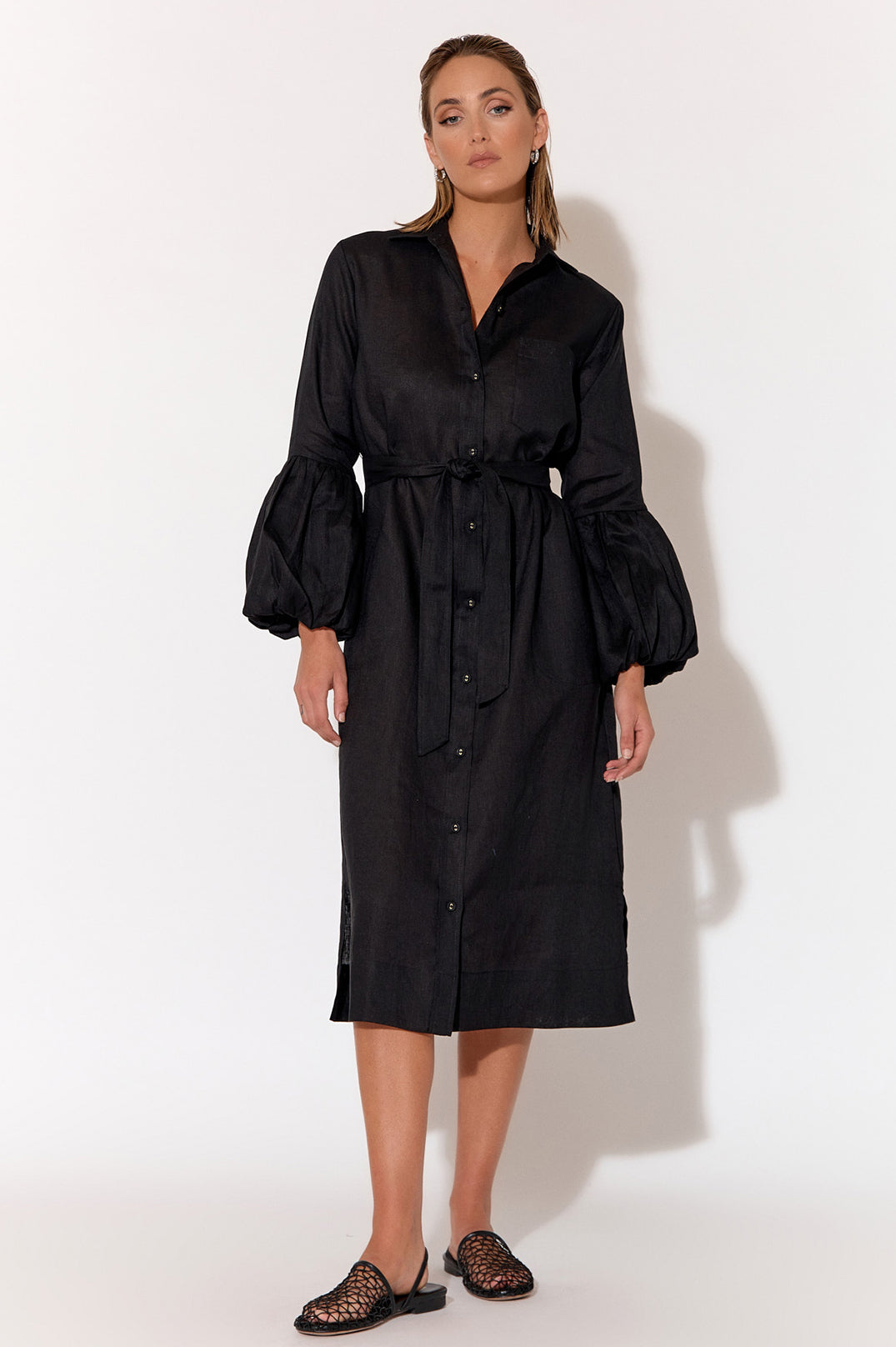 Adorne Grace Linen Dress - Black