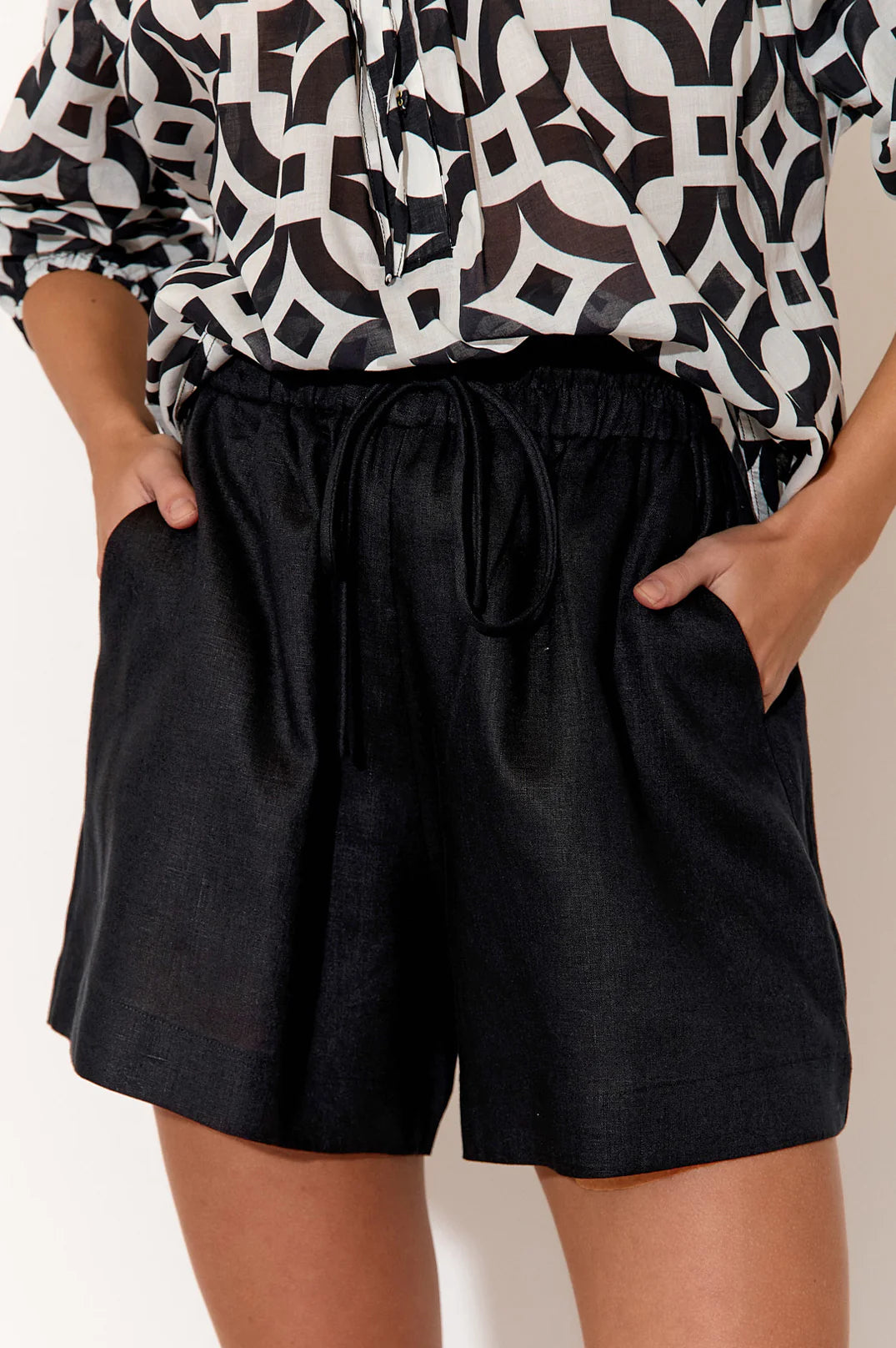 Adorne Billy Linen Short - Black