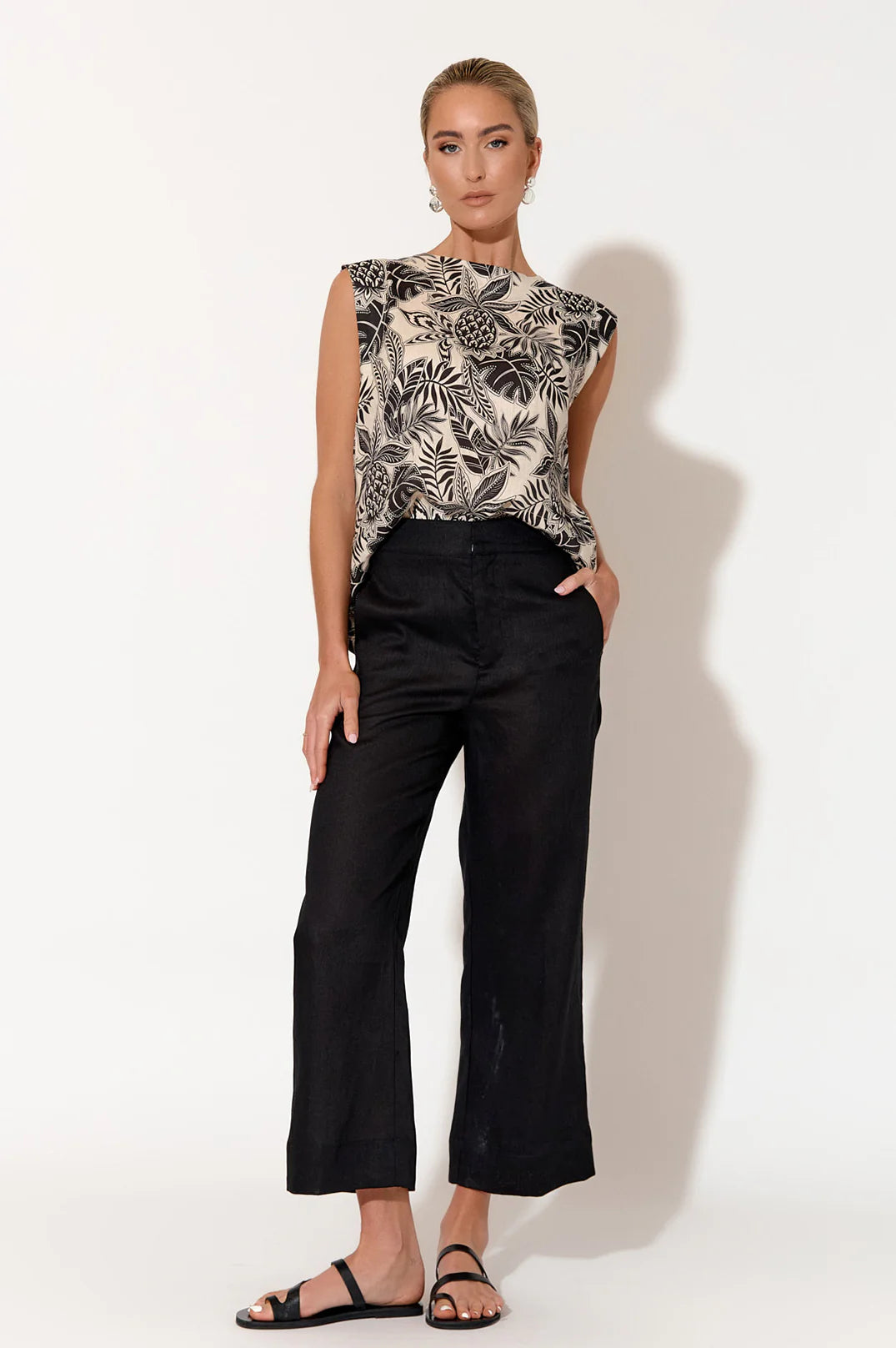 Adorne Nisha Cropped Linen Pant - Black