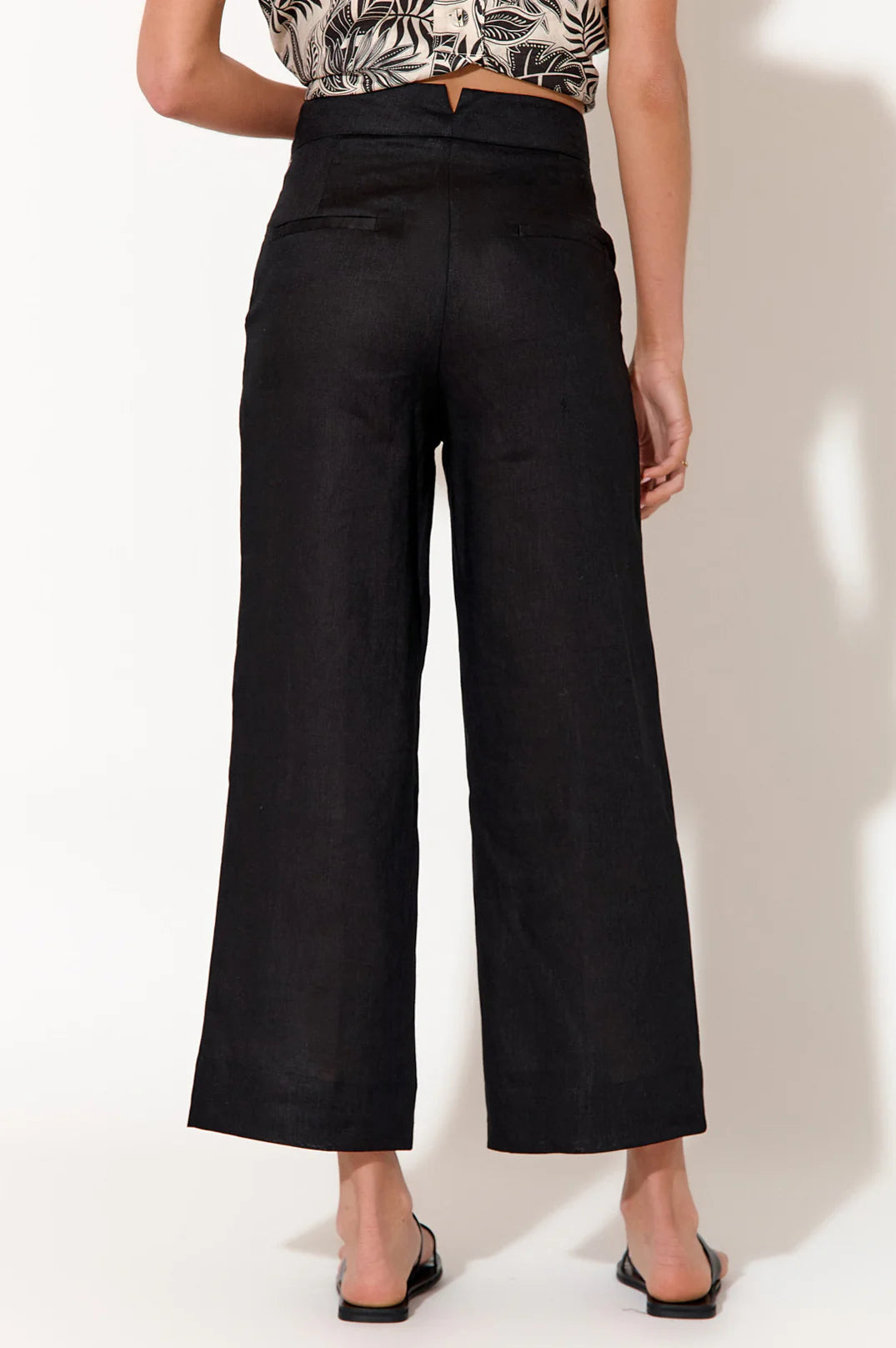 Adorne Nisha Cropped Linen Pant - Black