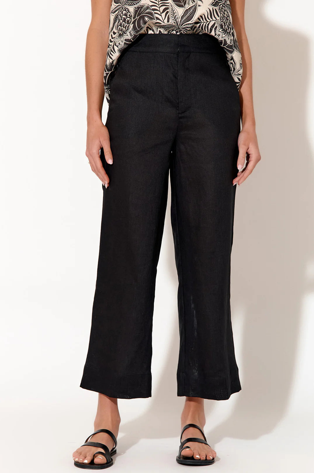 Adorne Nisha Cropped Linen Pant - Black