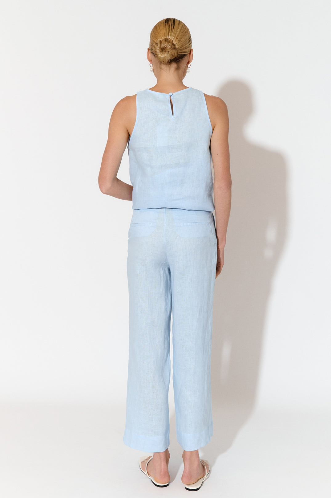 Adorne Nisha Cropped Linen Pant - Pale Blue