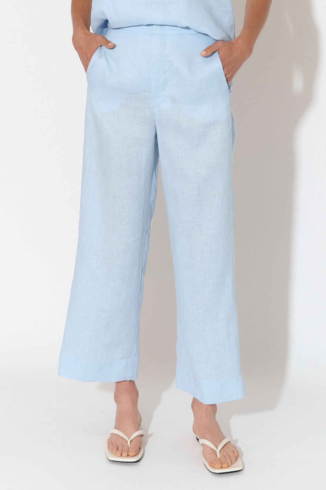 Adorne Nisha Cropped Linen Pant - Pale Blue