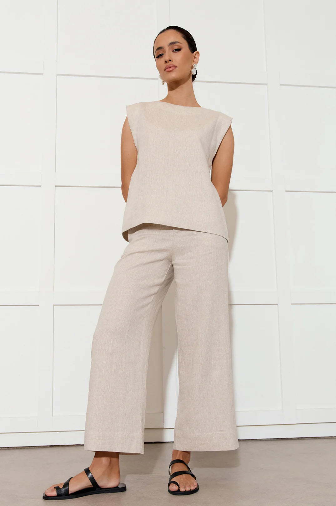 Adorne Nisha Cropped Linen Pant - Natural