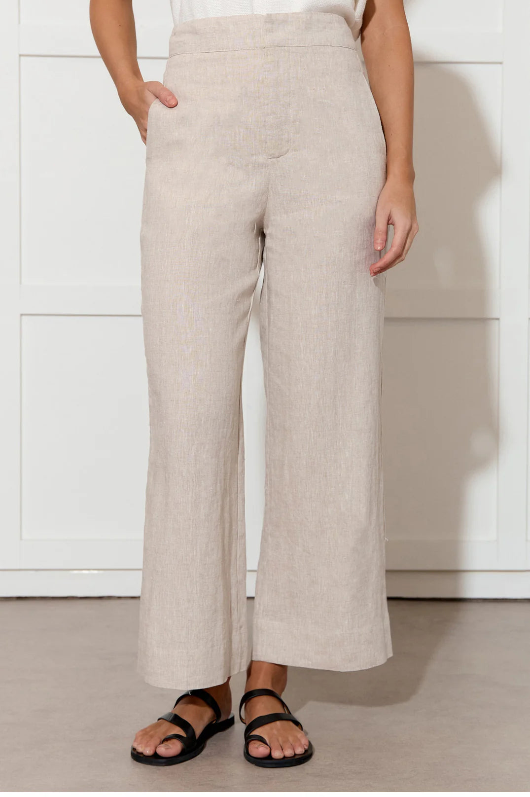 Adorne Nisha Cropped Linen Pant - Natural