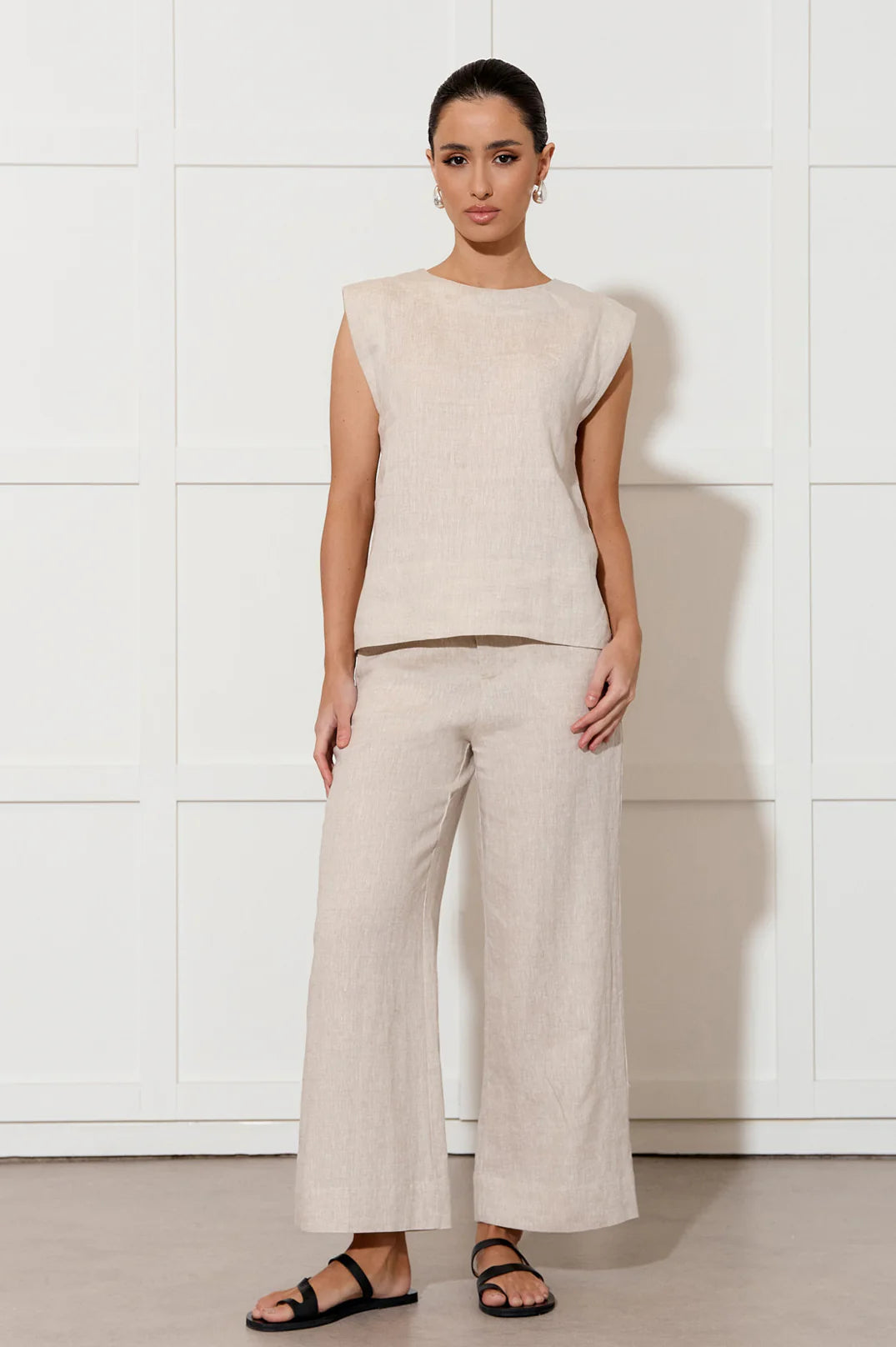 Adorne Nisha Cropped Linen Pant - Natural