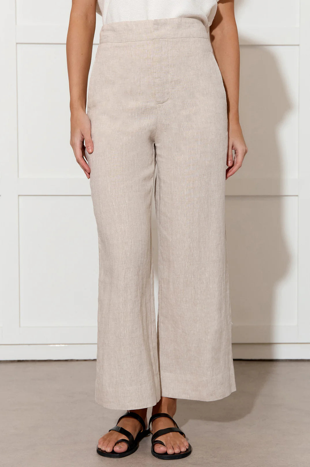 Adorne Nisha Cropped Linen Pant - Natural