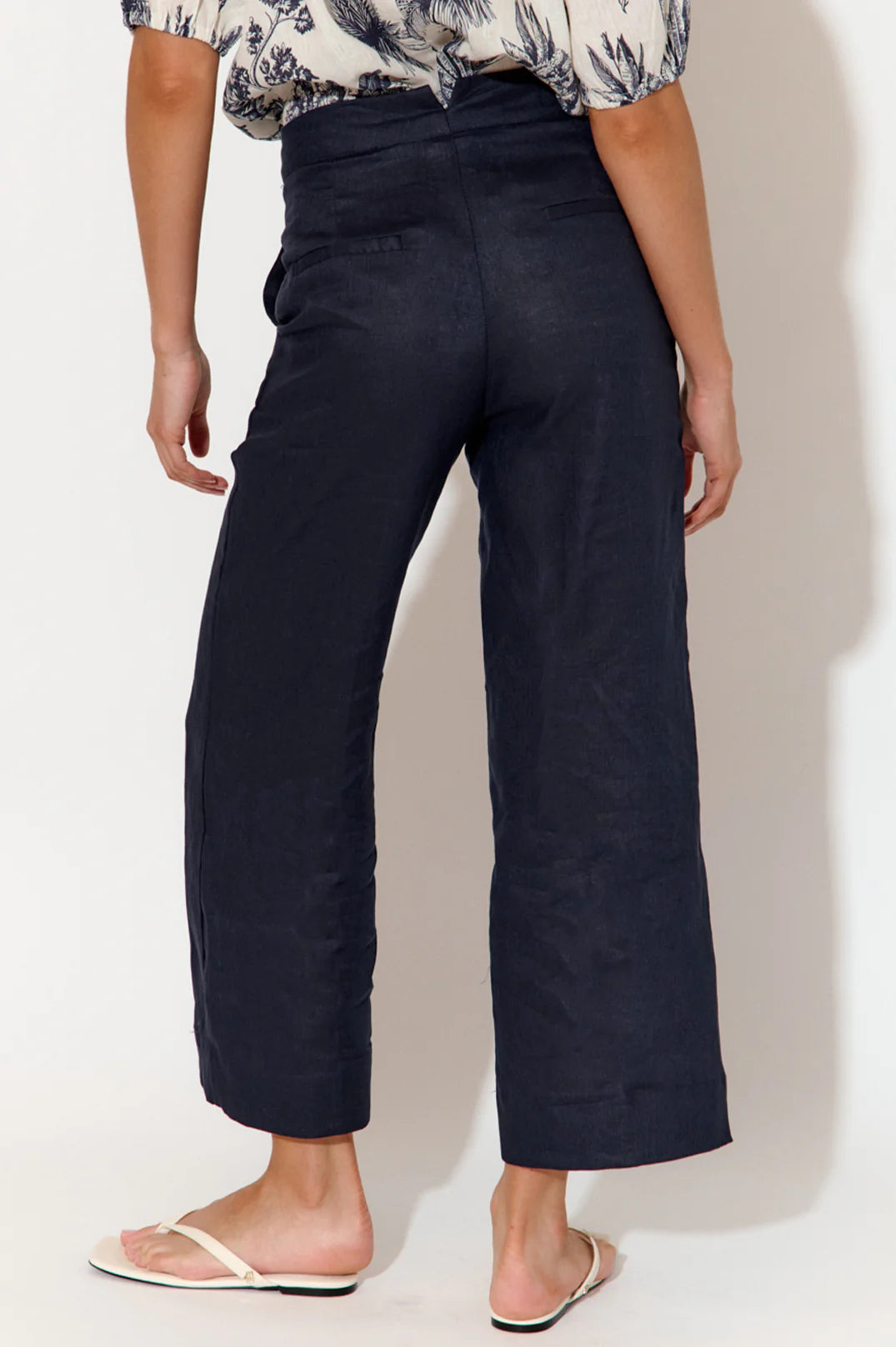 Adorne Nisha Cropped Linen Pant - Navy