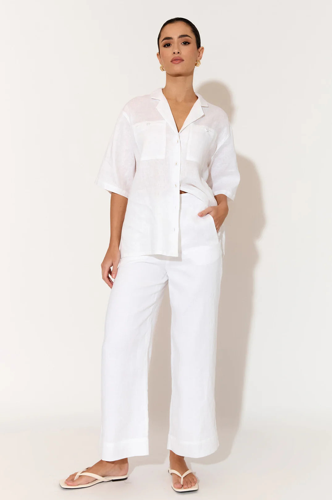 Adorne Nisha Cropped Linen Pant - White