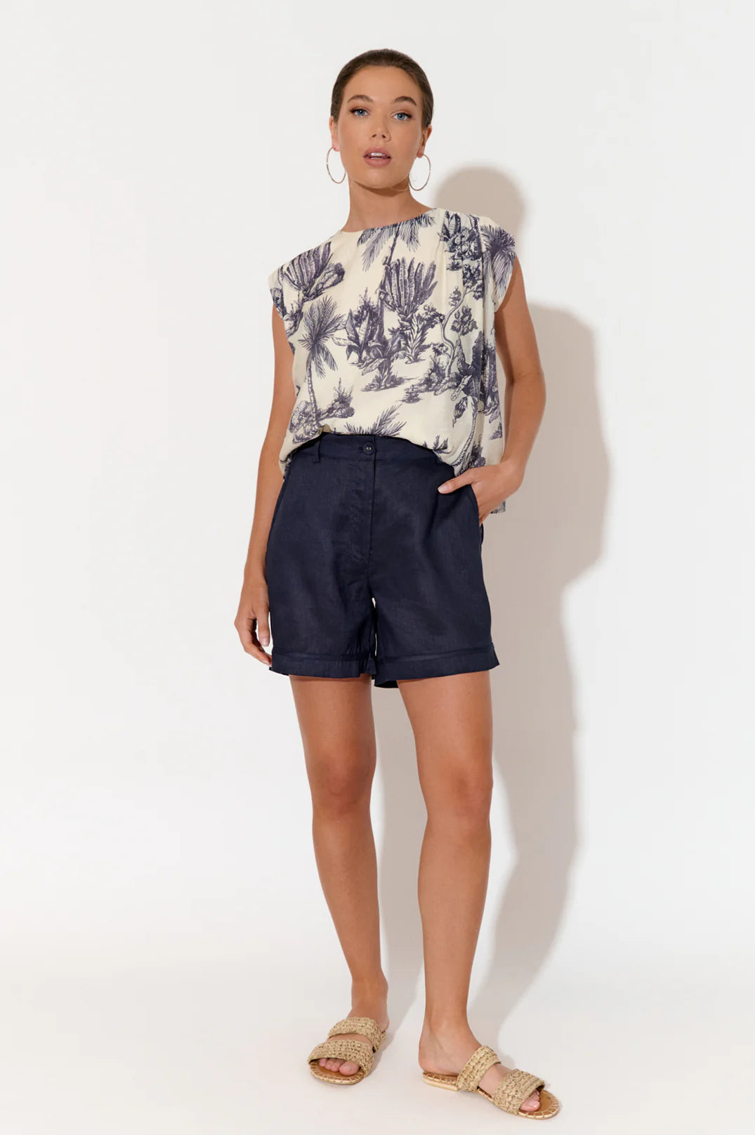 Adorne Haven Linen Short - Navy