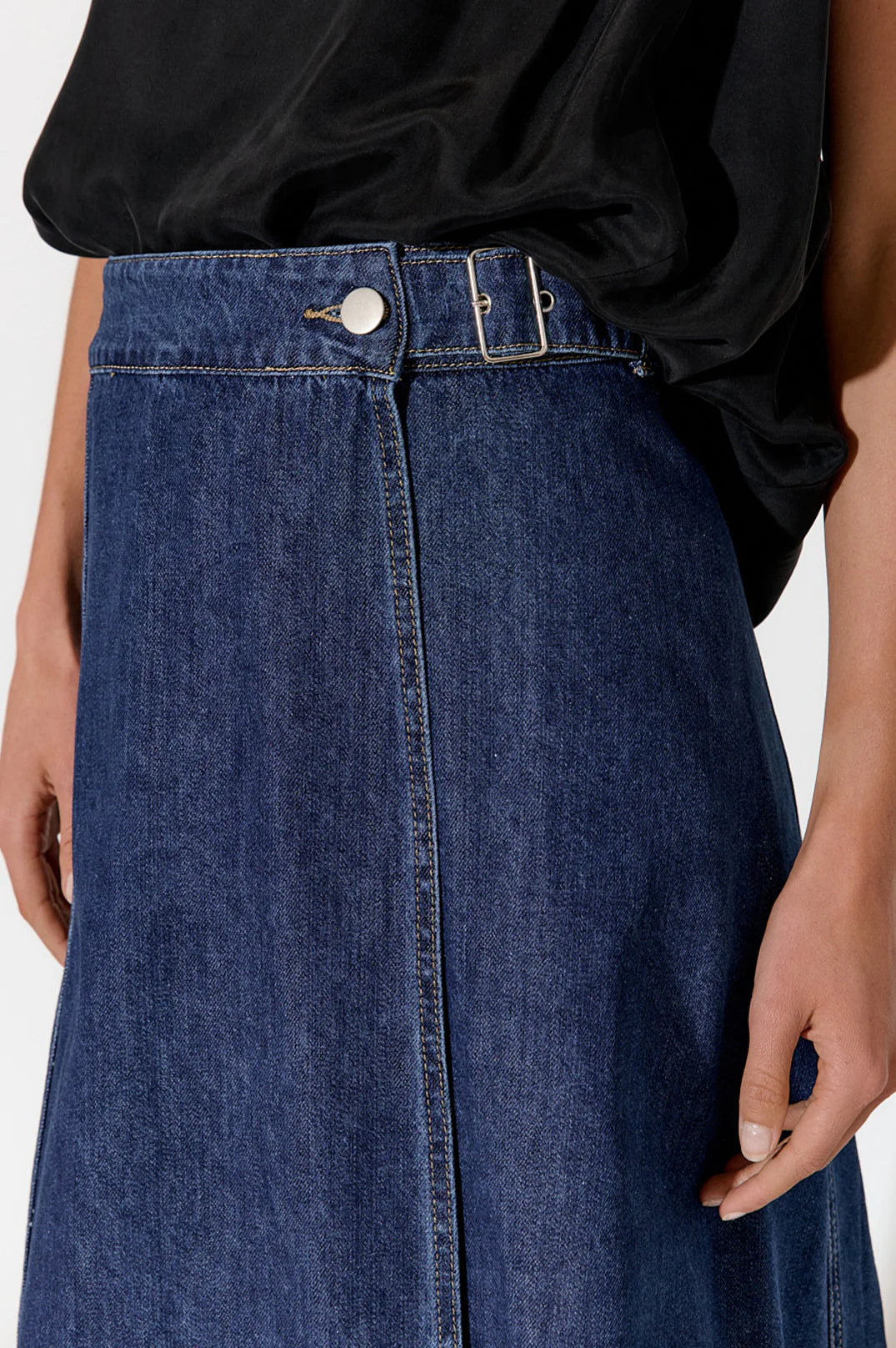 Adorne Megan Wrap Denim Skirt - Mid Denim