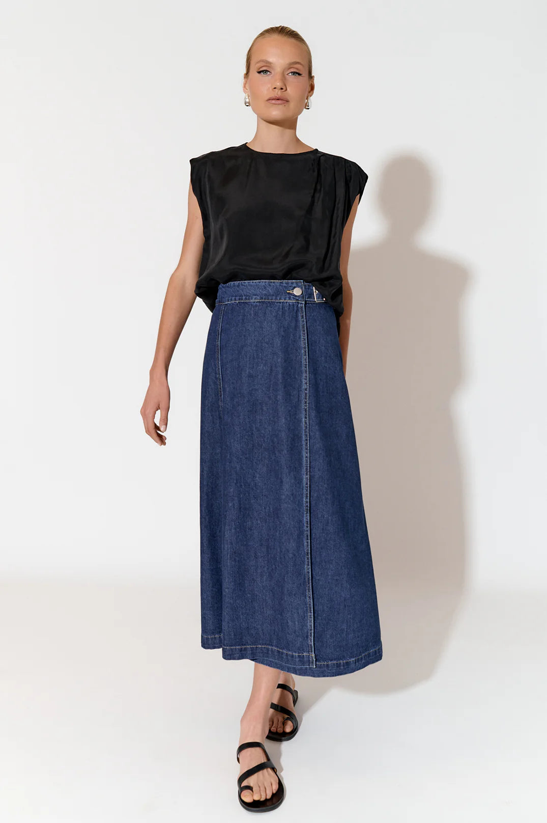 Adorne Megan Wrap Denim Skirt - Mid Denim