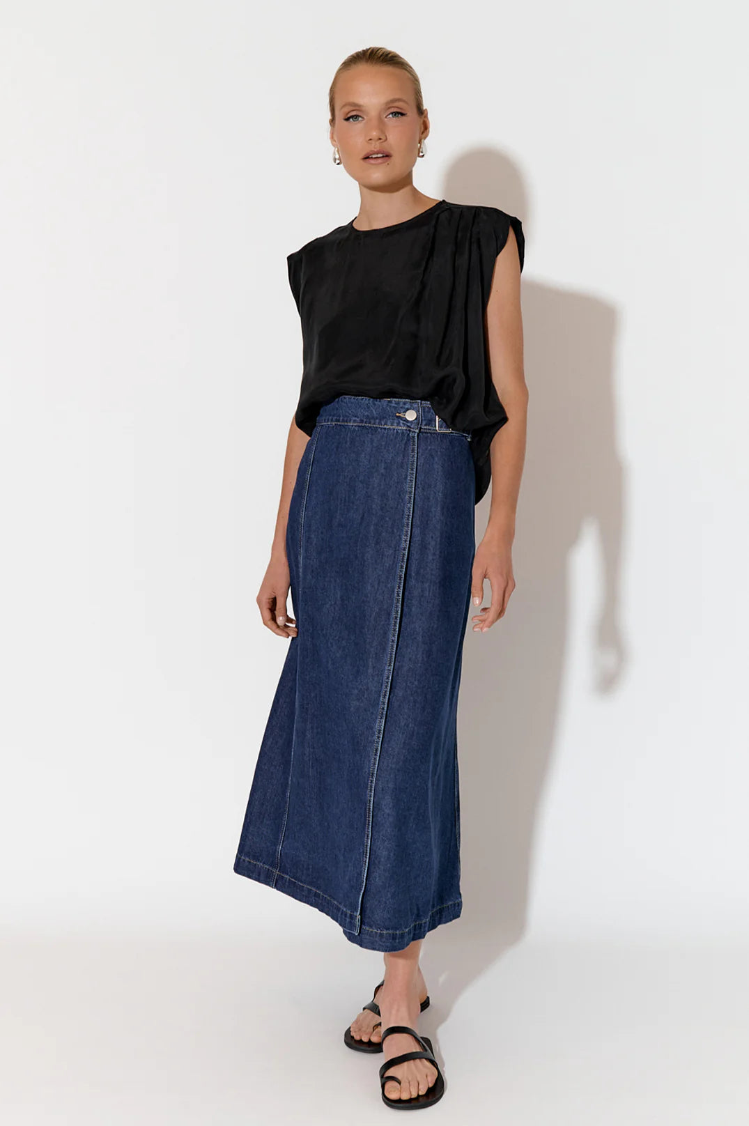 Adorne Megan Wrap Denim Skirt - Mid Denim