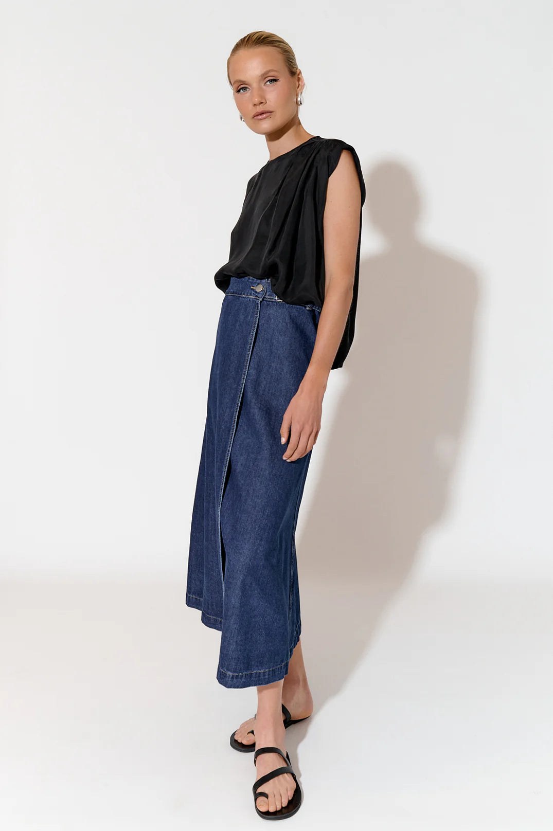 Adorne Megan Wrap Denim Skirt - Mid Denim