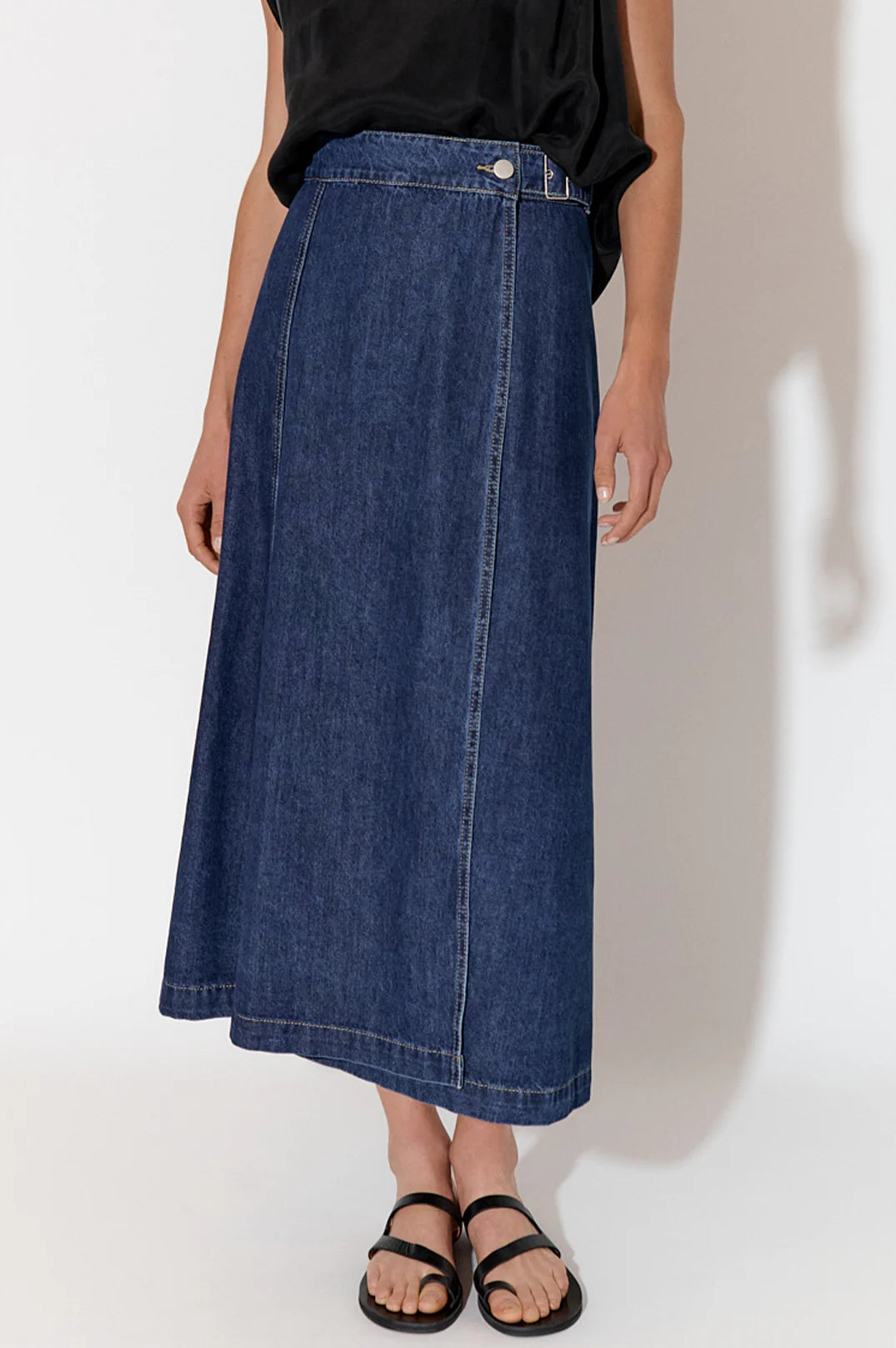 Adorne Megan Wrap Denim Skirt - Mid Denim