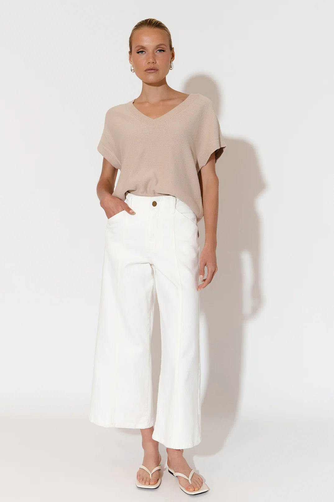 Adorne Adele Wide Leg Crop Jean - Cream