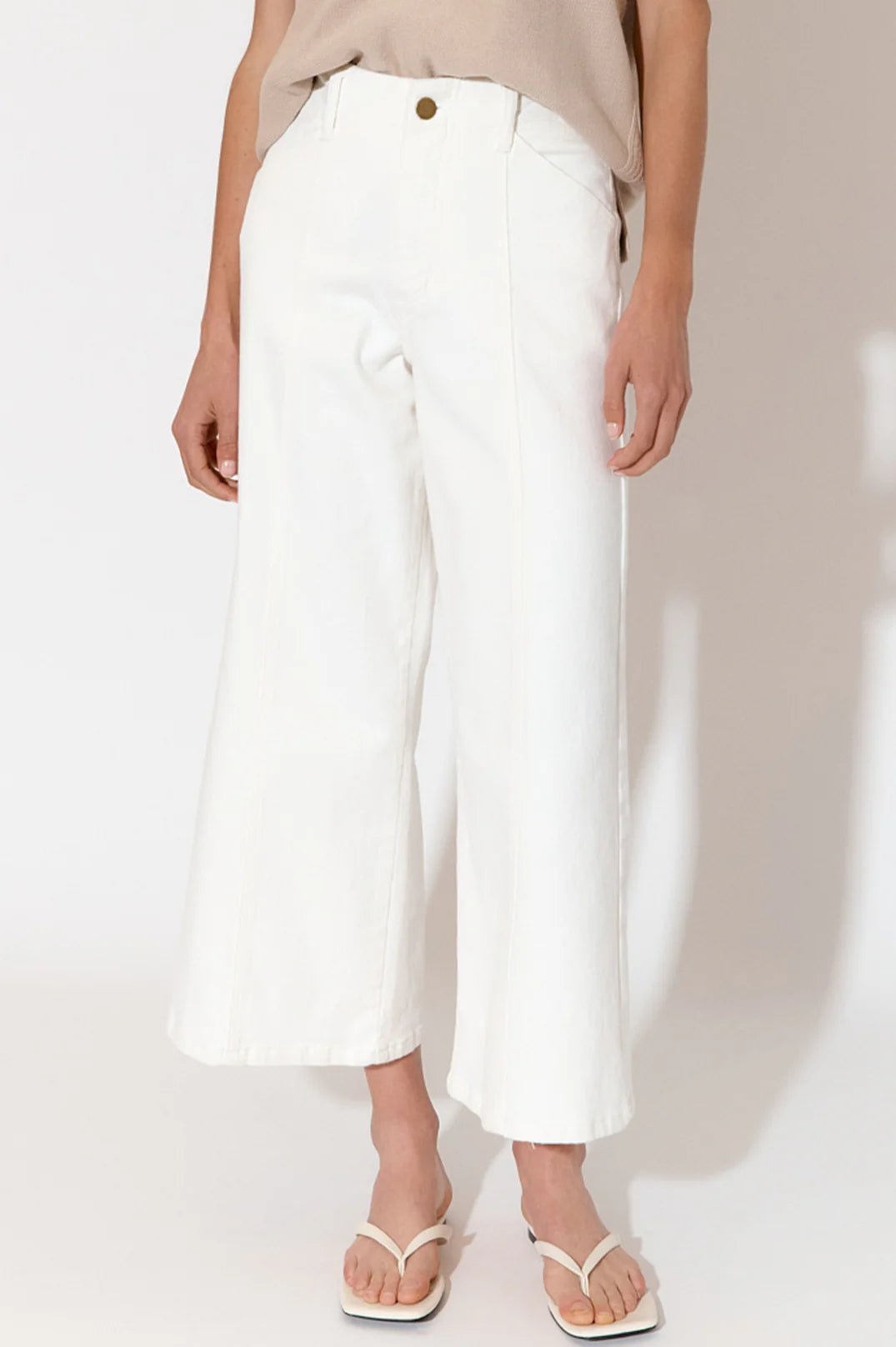 Adorne Adele Wide Leg Crop Jean - Cream