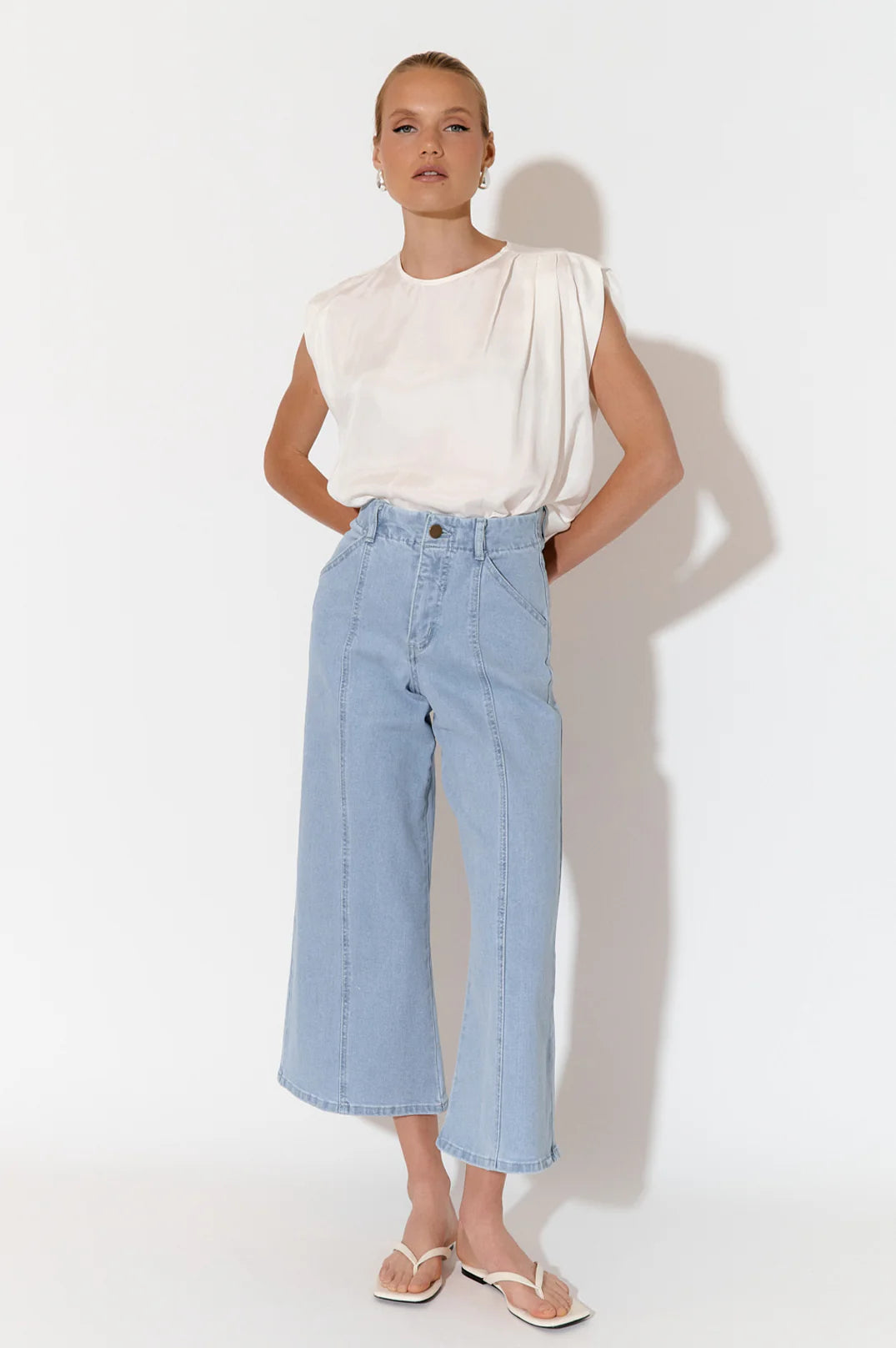 Adorne Adele Wide Leg Crop Jean - Light Denim