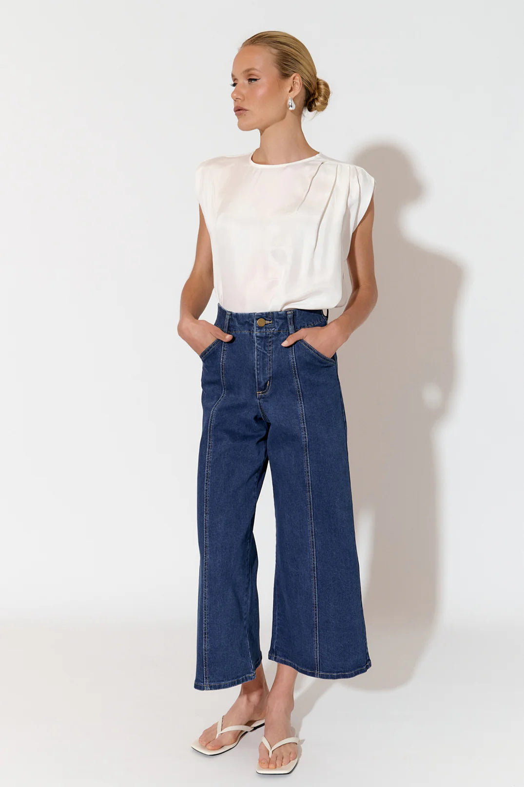 Adorne Adele Wide Leg Crop Jean - Mid Denim