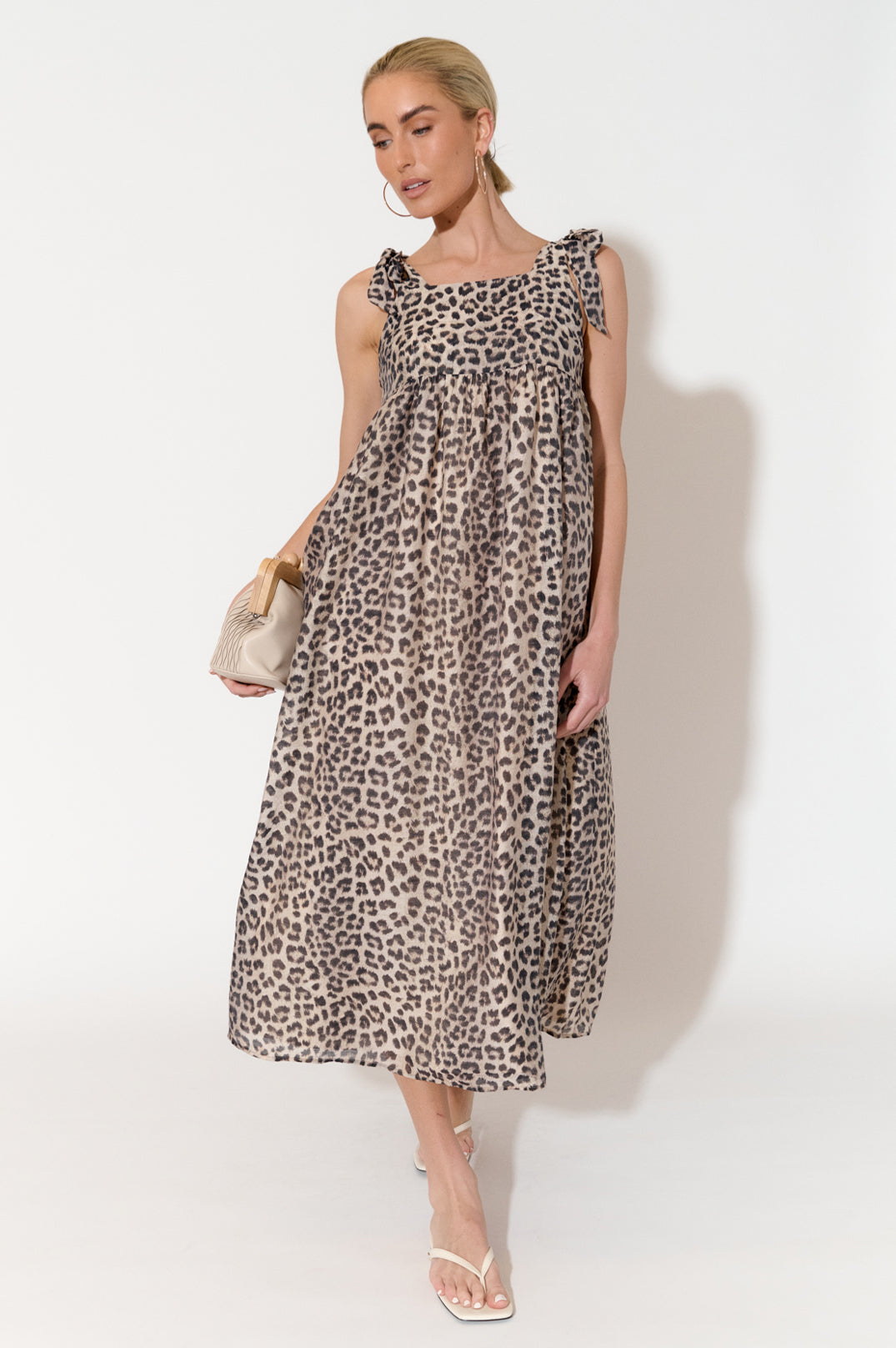 Adorne Ellen Leopard Print Tie Shoulder Dress