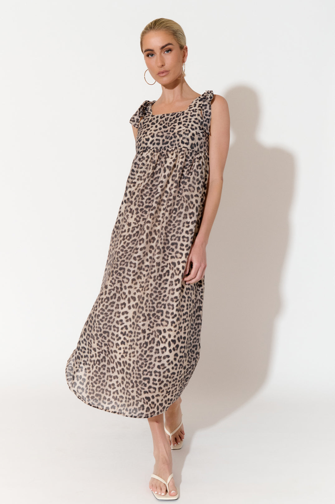 Adorne Ellen Leopard Print Tie Shoulder Dress