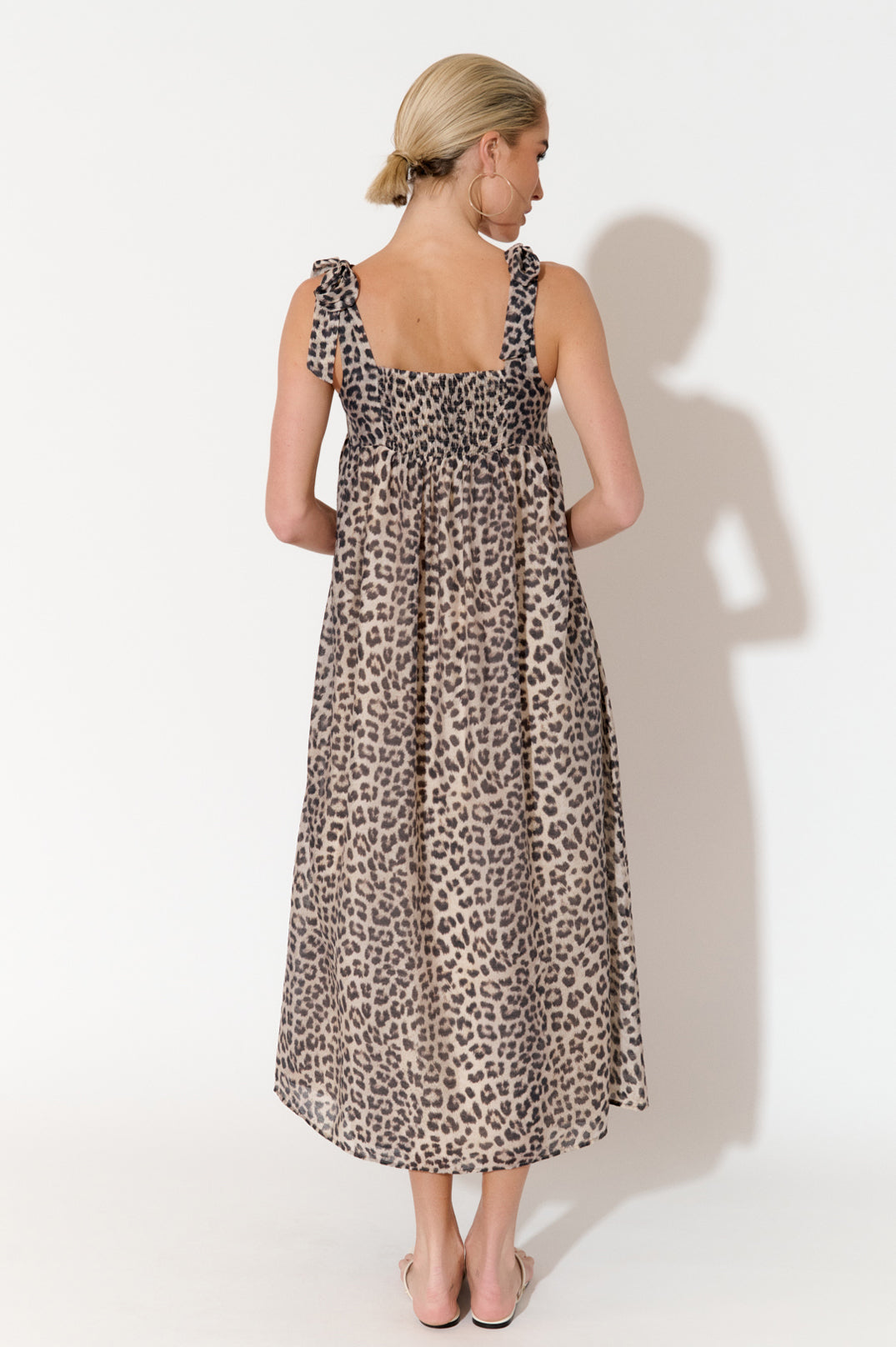 Adorne Ellen Leopard Print Tie Shoulder Dress