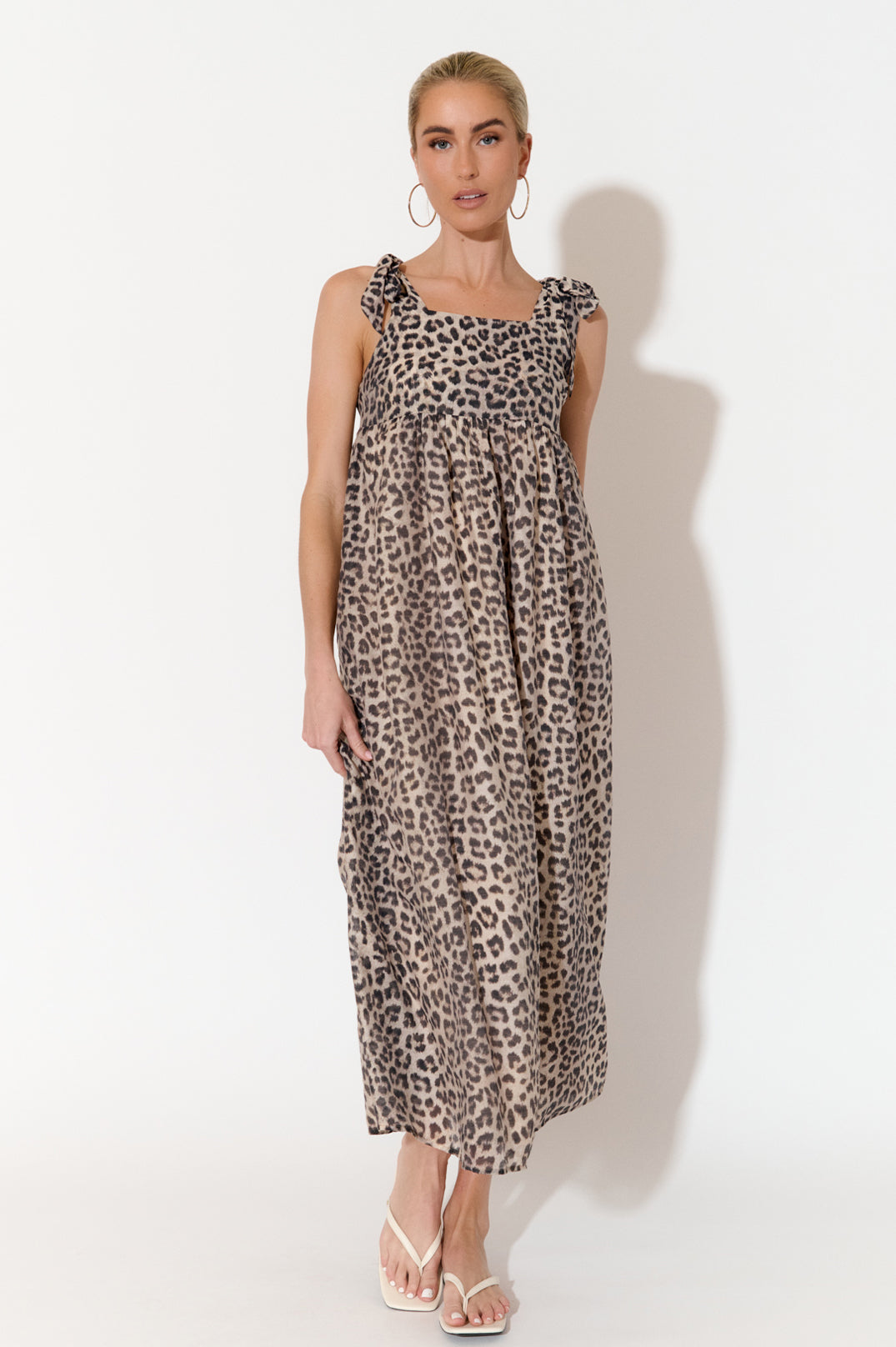 Adorne Ellen Leopard Print Tie Shoulder Dress