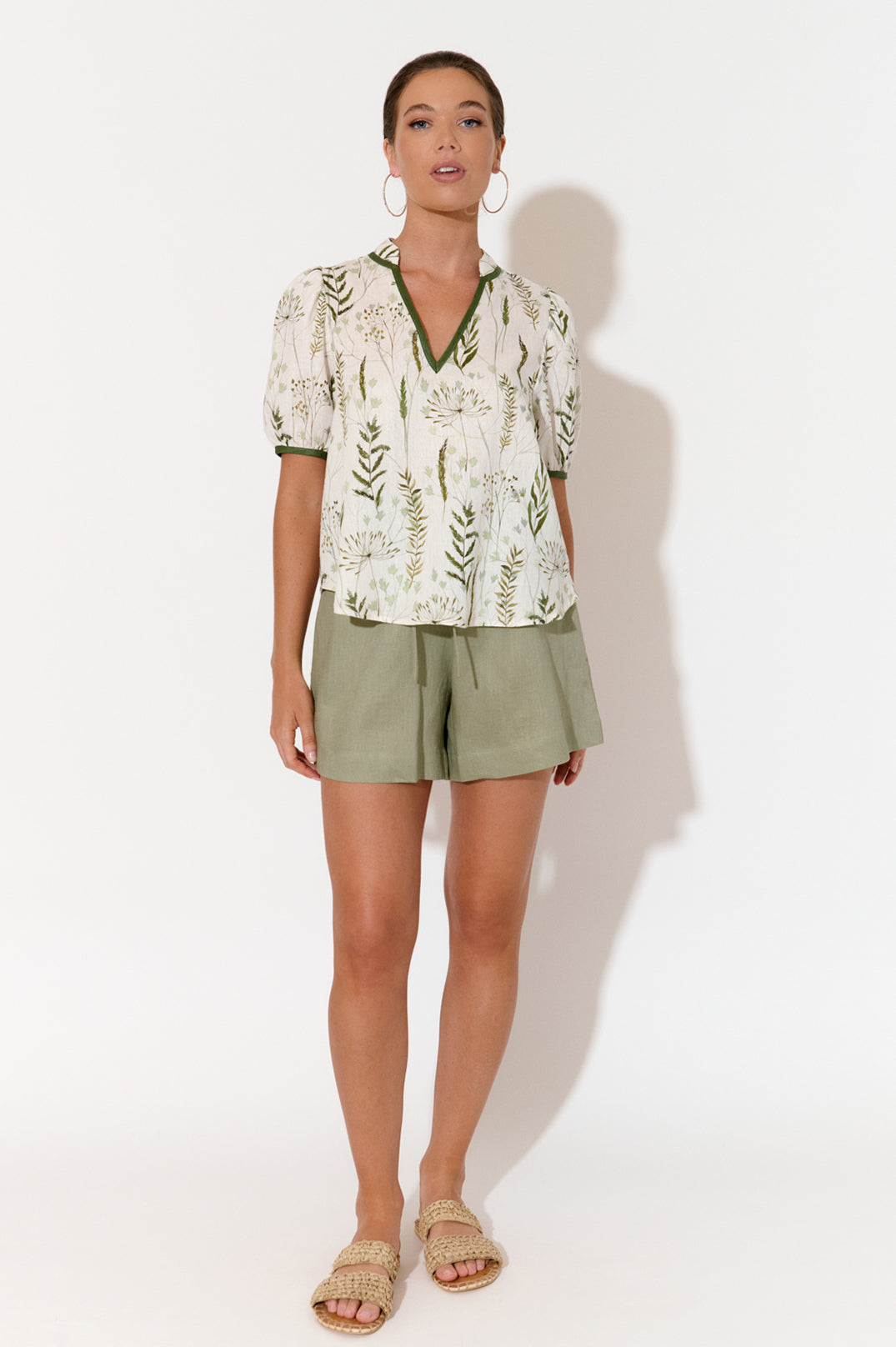 Adorne Leilani Printed Linen Top