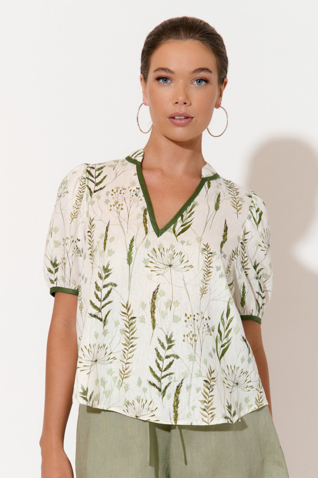 Adorne Leilani Printed Linen Top