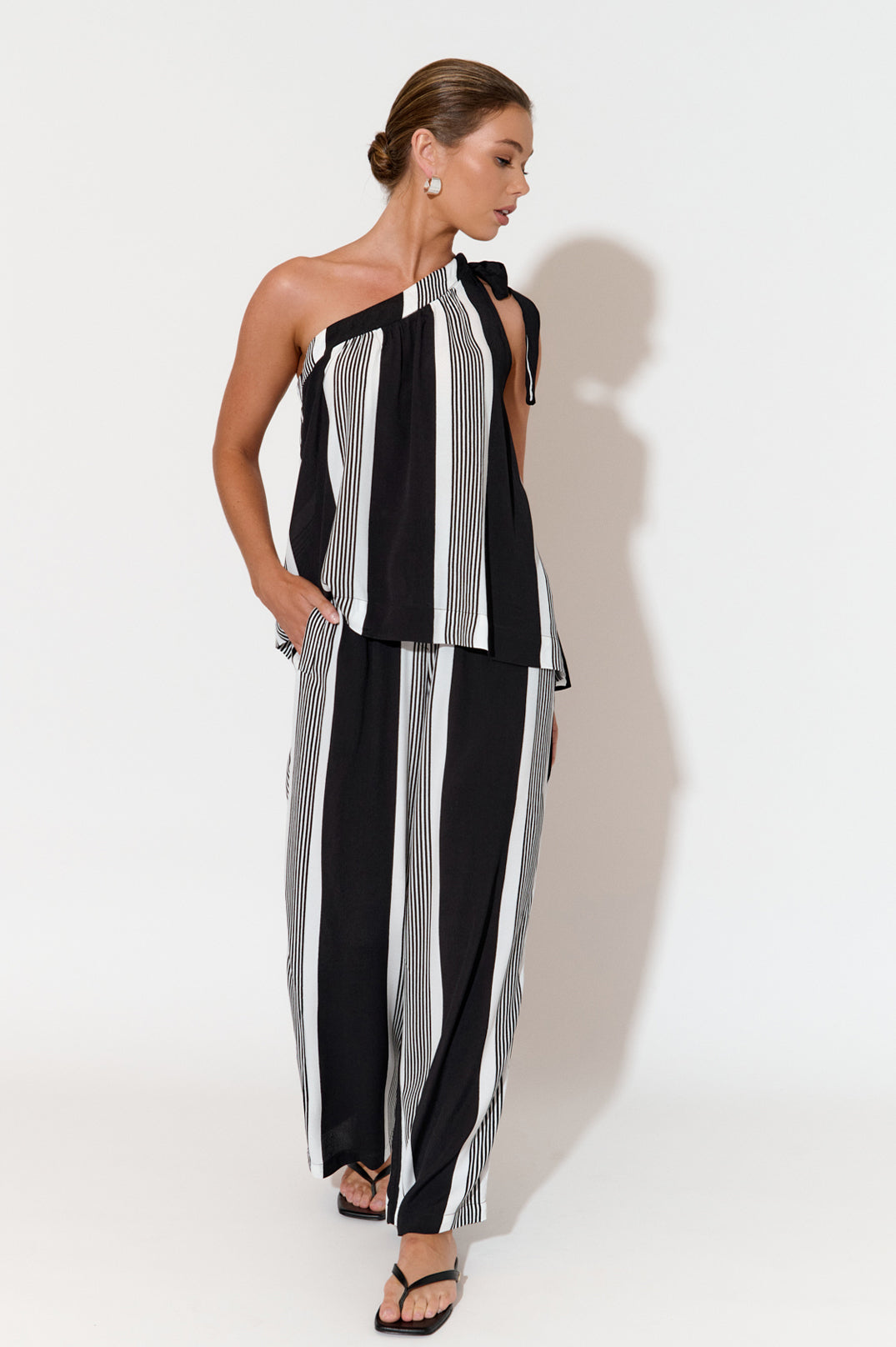 Adorne Frida Stripe One Shoulder Top - Stripe