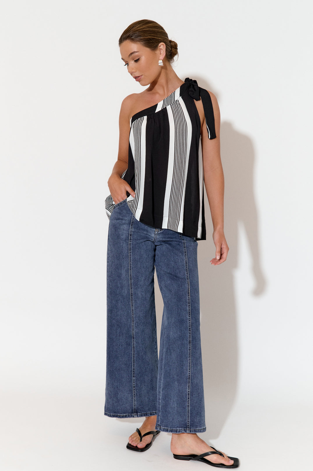 Adorne Frida Stripe One Shoulder Top - Stripe