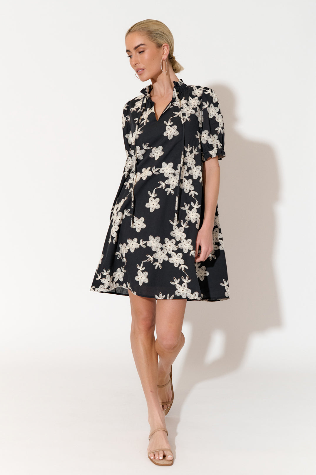 Sandra Embroidered Floral Dress - Black Floral