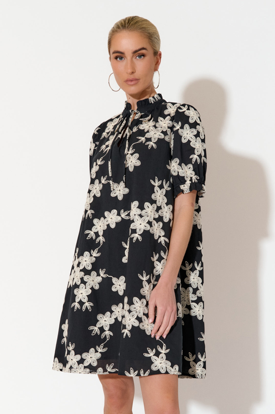 Sandra Embroidered Floral Dress - Black Floral