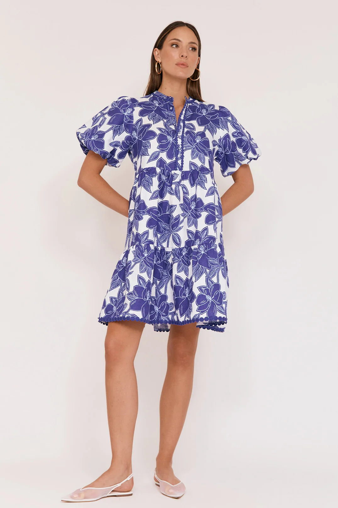 Adorne Jade Printed Linen Dress