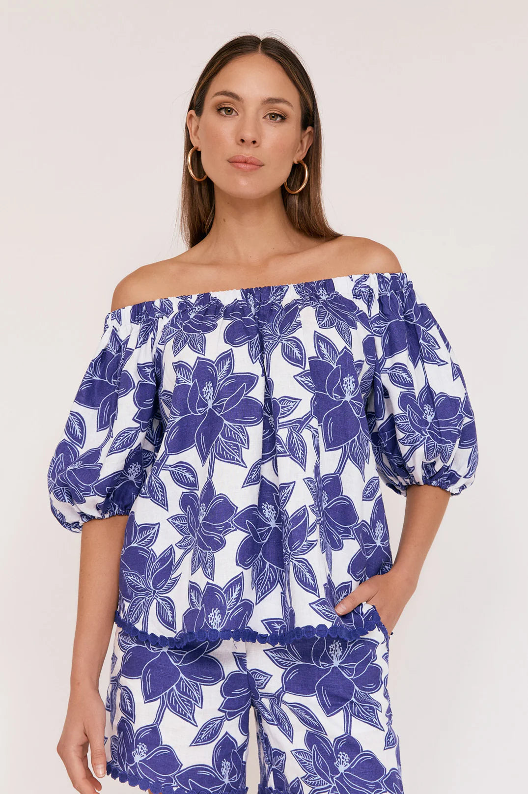 Adorne Loni Printed Linen Top