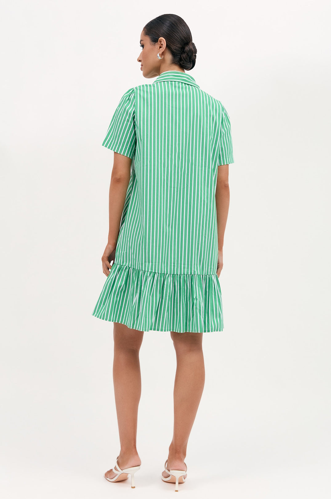 Adorne Nathalia Poplin Stripe Dress - Green/White