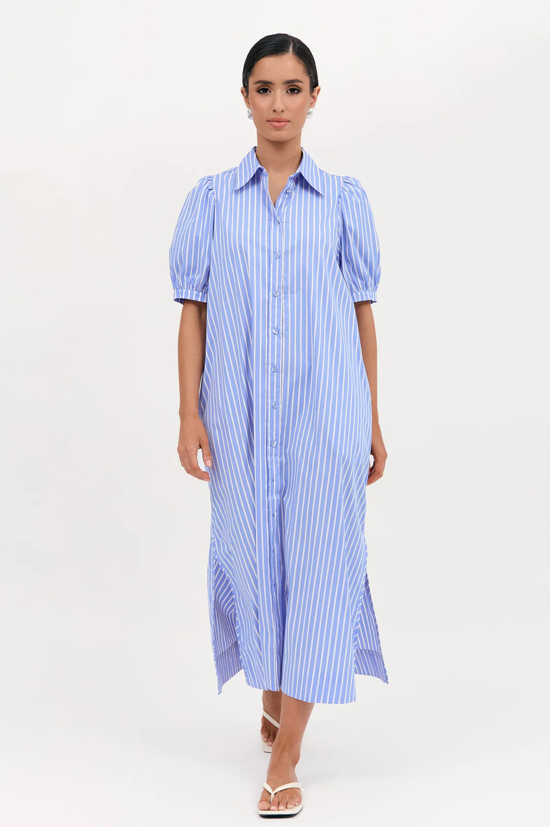 Adorne Louise Poplin Stripe Shirt Dress - Blue/White