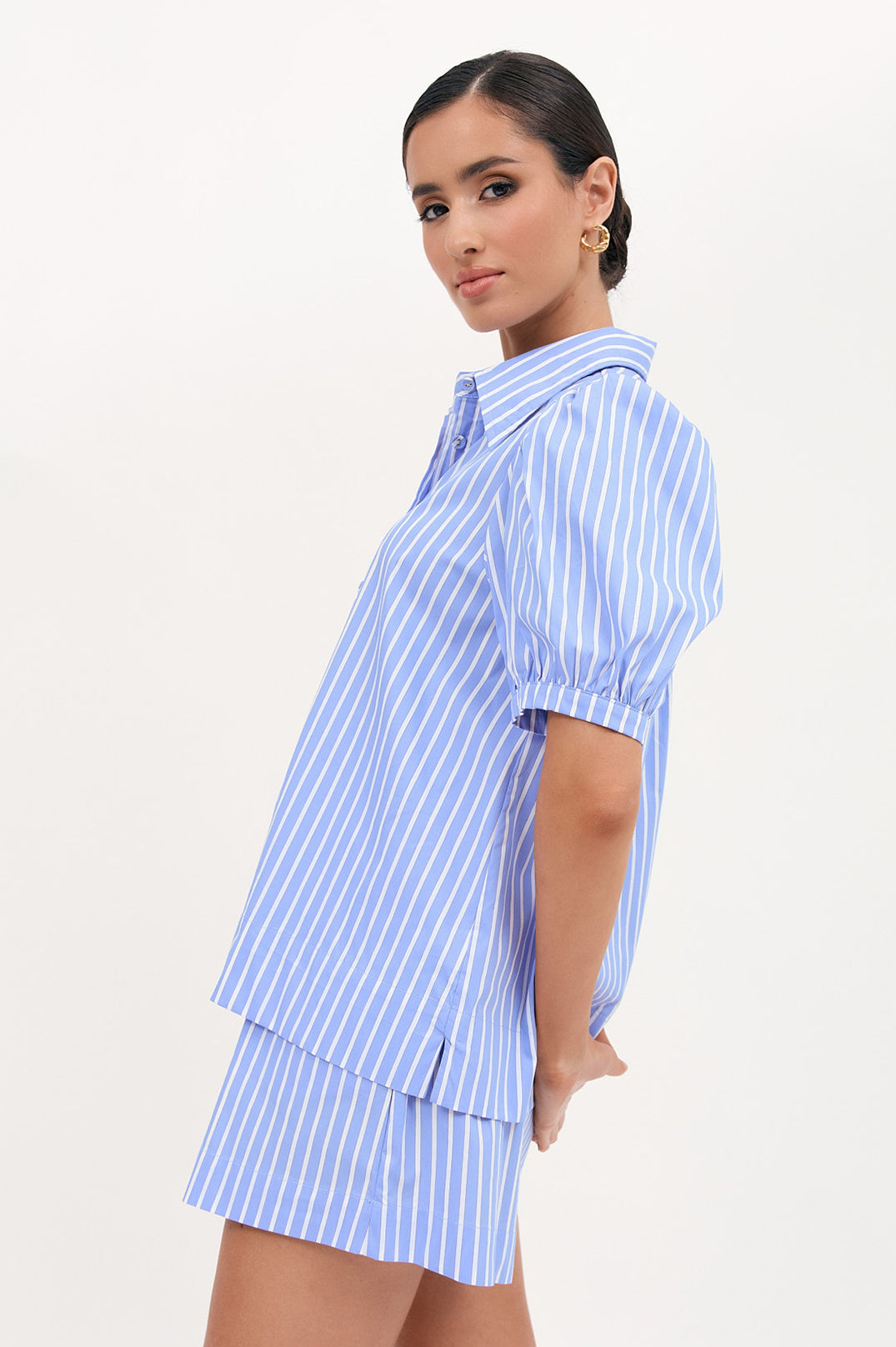 Adorne Louise Poplin Stripe Shirt - Blue